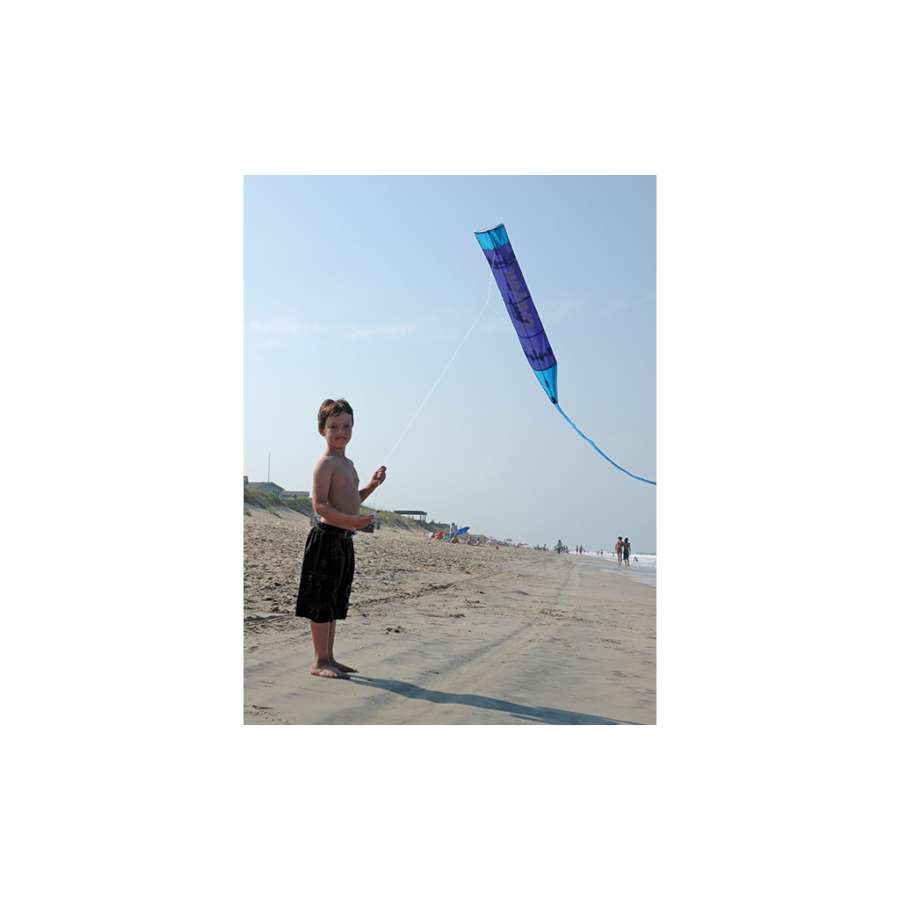 Crayon Kite featuring a bright blue crayon design, perfect for outdoor fun or indoor decor, flying in a clear blue sky with children smiling.