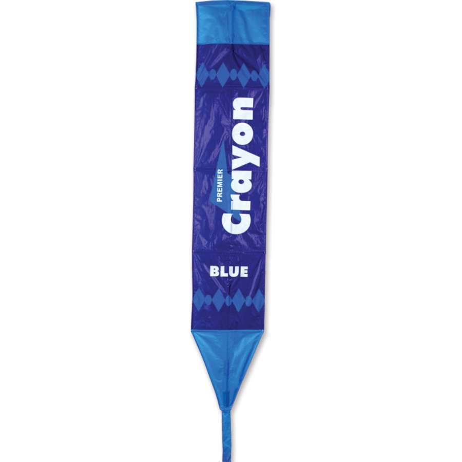 Crayon Kite featuring a bright blue crayon design, perfect for outdoor fun or indoor decor, flying in a clear blue sky with children smiling.