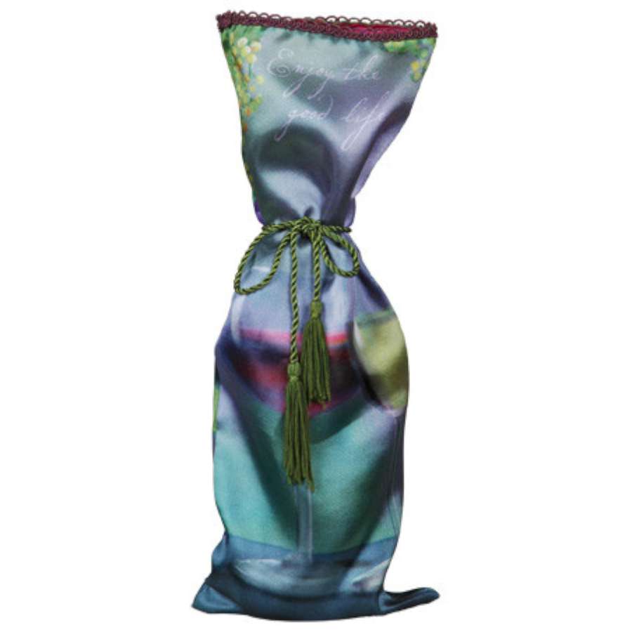 Deluxe Gift Bag - Good Life in luxurious satin with trim and tassels, designed to hold wine bottles or for stylish storage.