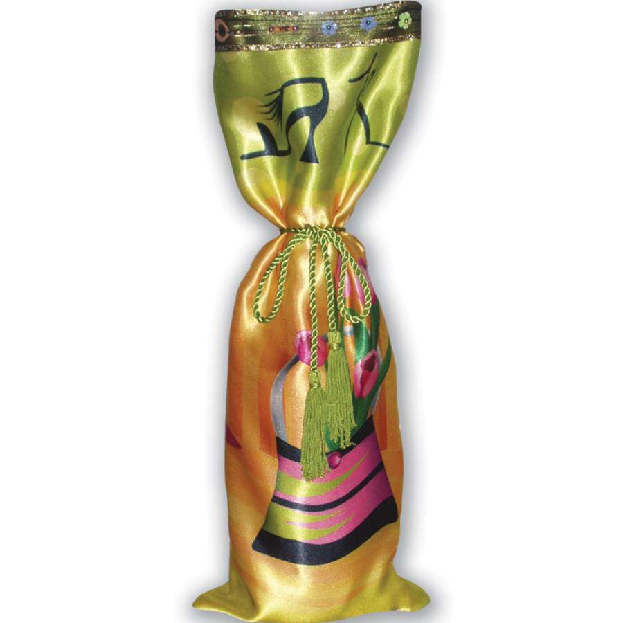Deluxe Gift Bag - Party Time in luxurious satin fabric, 6x16 inches, showcasing elegant design with trim and tassels for gifting and storage.
