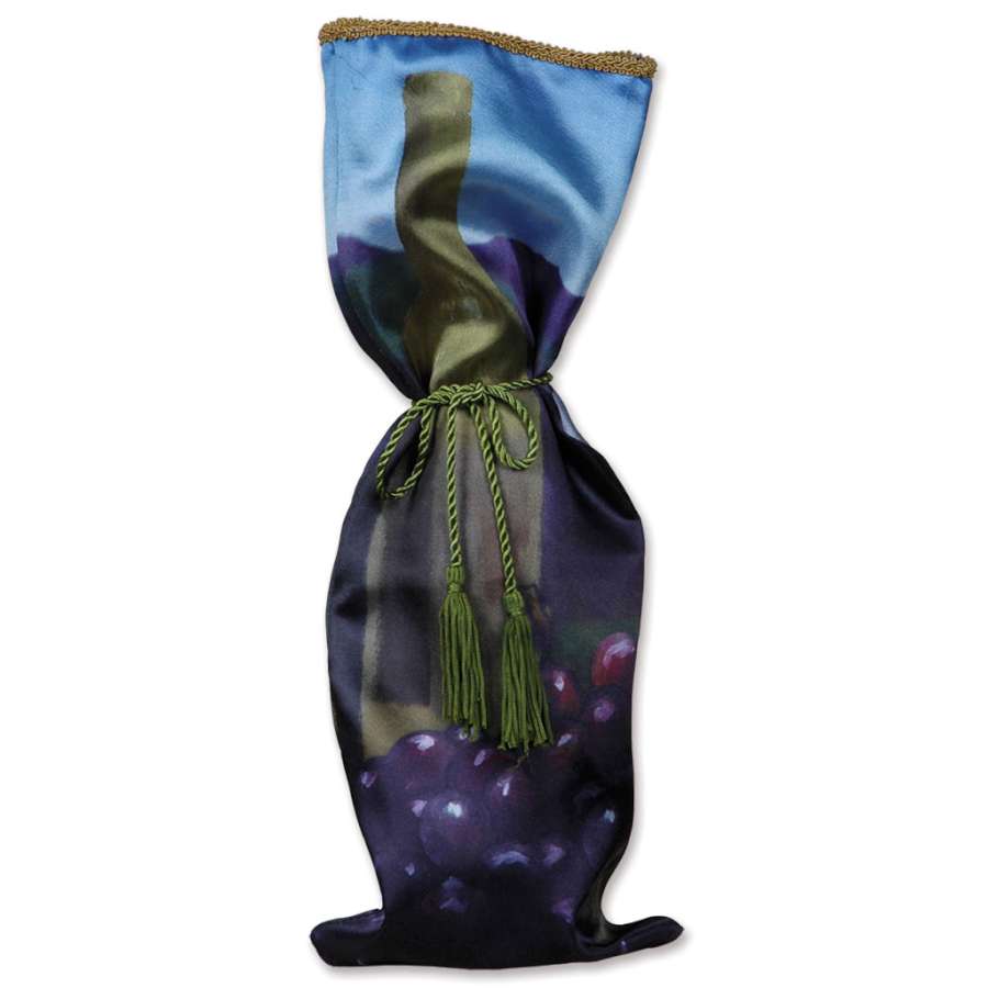 Deluxe Gift Bag - Welcome Winery in luxurious satin fabric with trim and tassels, designed for containing wine or champagne bottles.