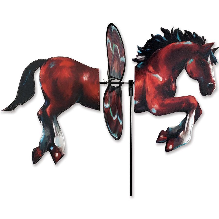 Deluxe Petite Spinner - Bay Horse garden spinner displaying vibrant colors and spinning action in a sunny garden setting.
