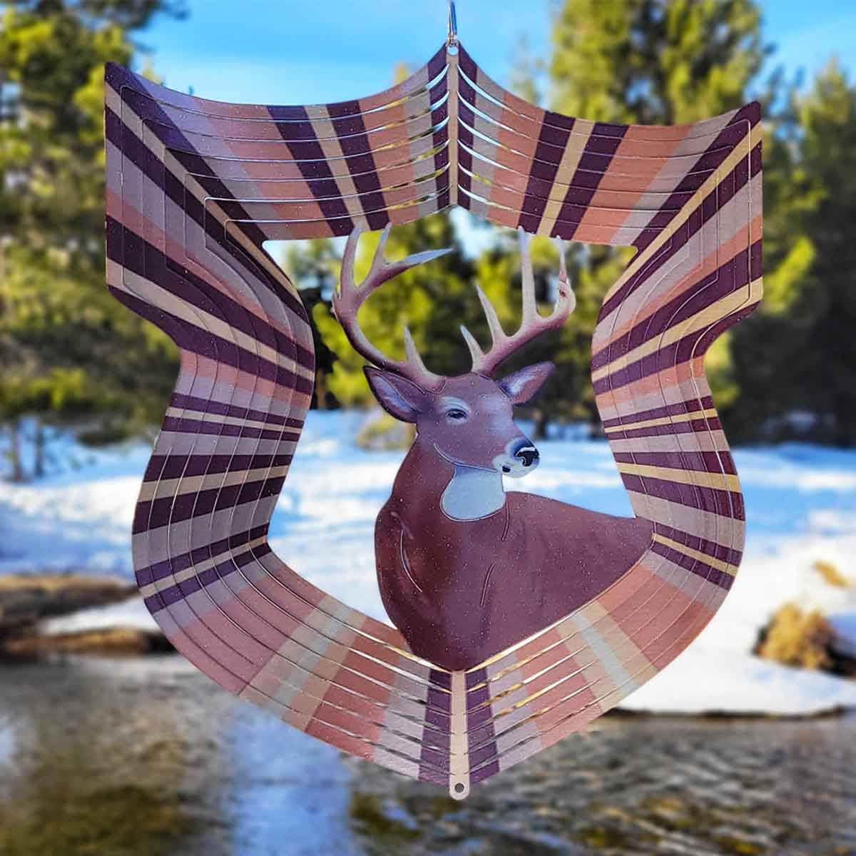 12-inch white-tailed deer metal spinner creates a mesmerizing animated effect, adding vibrant color and dynamic motion to your garden, patio, or outdoor decor with a wildlife design.