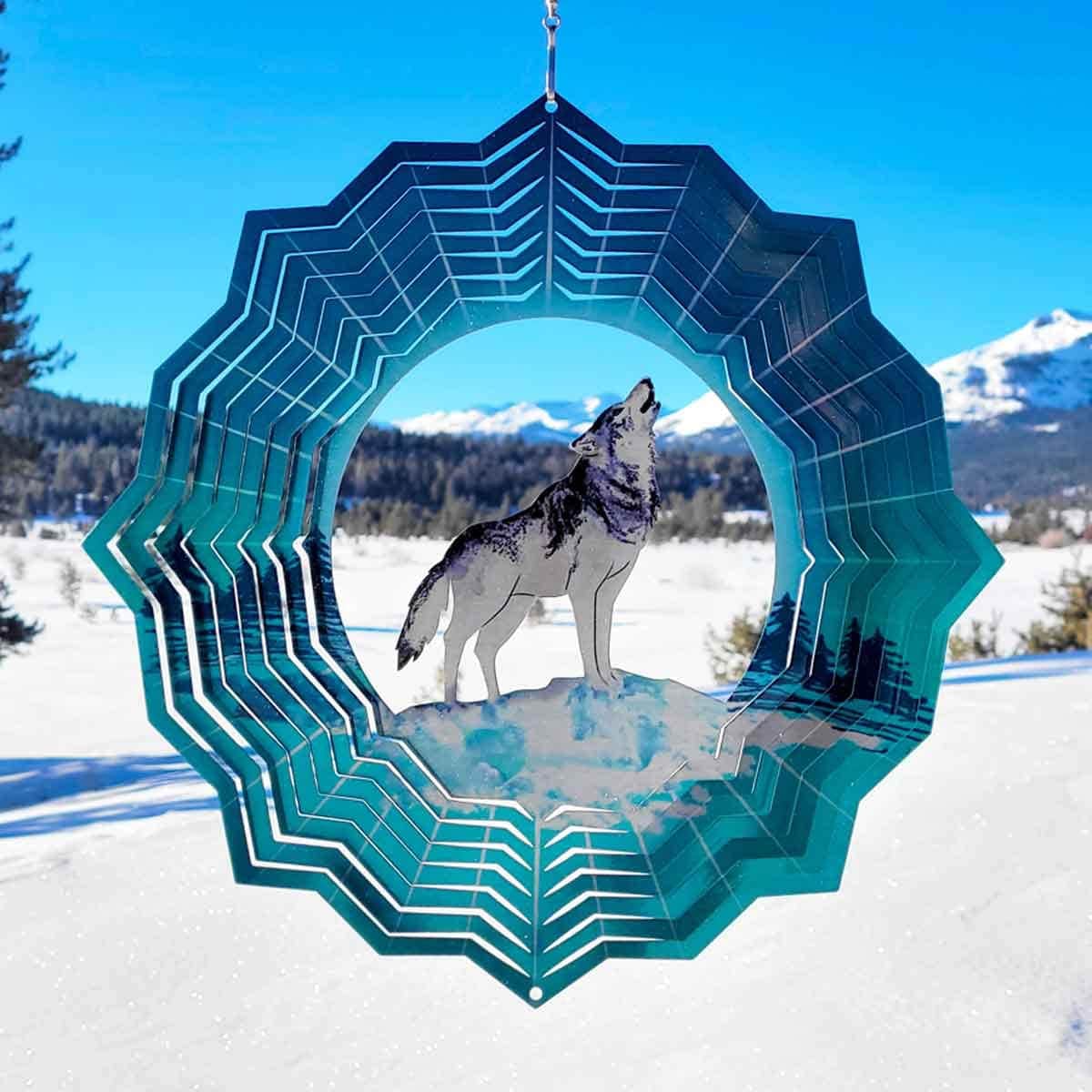 12-inch wolf metal spinner creates an animated effect, adding bold color and dynamic motion to your garden, patio, or outdoor decor with a powerful wolf design.