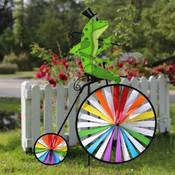High Wheel Bike Spinner - Frog with whimsical design, perfect for adding playful charm to your outdoor decor.