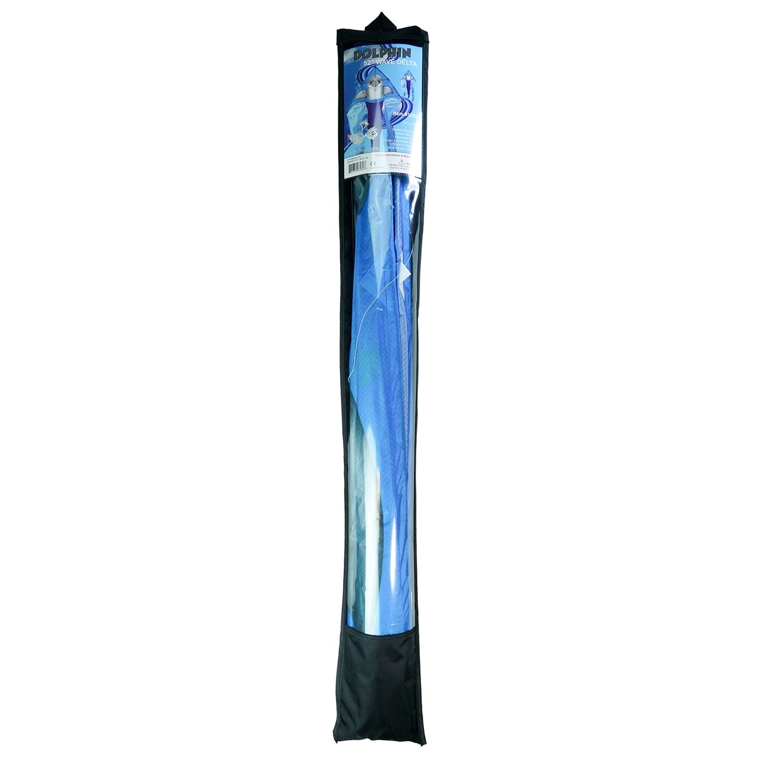 Dolphin 52" Wave Delta Kite flying high with colorful dolphin design and long tails against a clear blue sky.