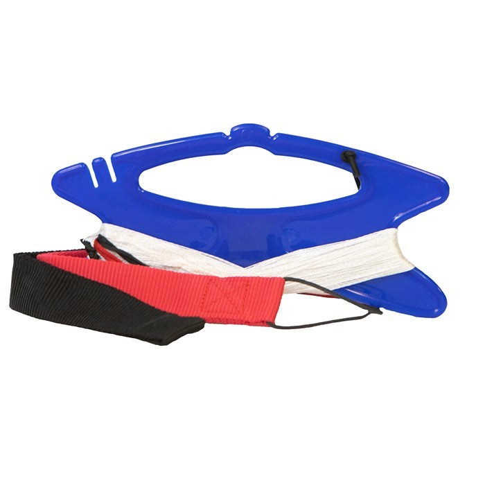 DYNAMIC 100# x 80' Dyneema kite line displayed neatly with color-coordinated flight straps, showcasing its durability and performance features for outdoor enthusiasts.