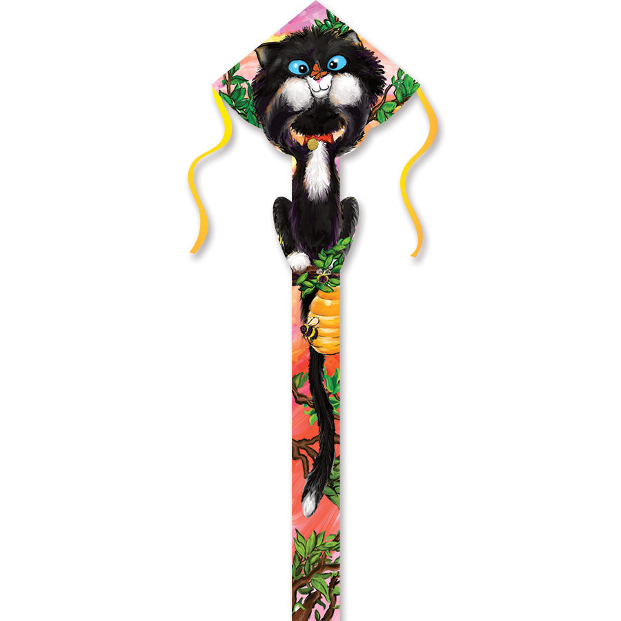Easy Flyer Kite - Butterfly Kitty, colorful design with butterfly appliques, flying against a clear sky with a long line visible.