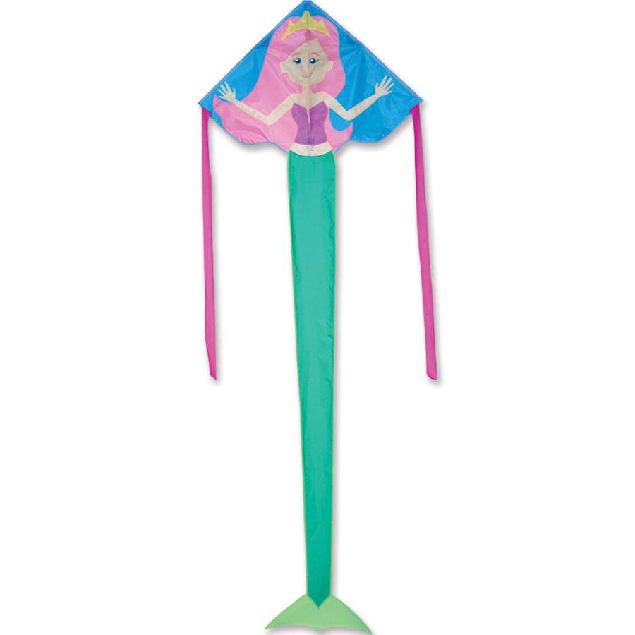 Easy Flyer Kite - Serena Mermaid soaring in the sky, featuring vibrant colors and durable ripstop polyester fabric, perfect for outdoor family fun.