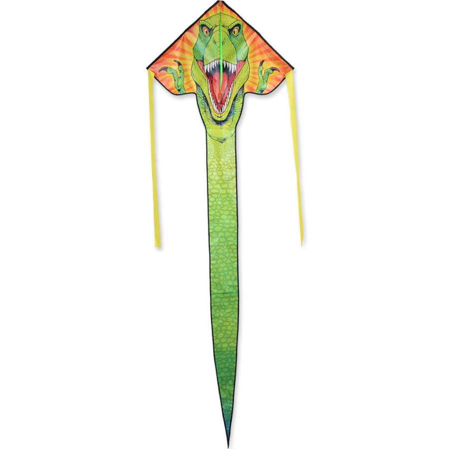 Easy Flyer Kite - T-Rex design soaring through the sky, showcasing vivid colors and sturdy construction, perfect for outdoor enjoyment.