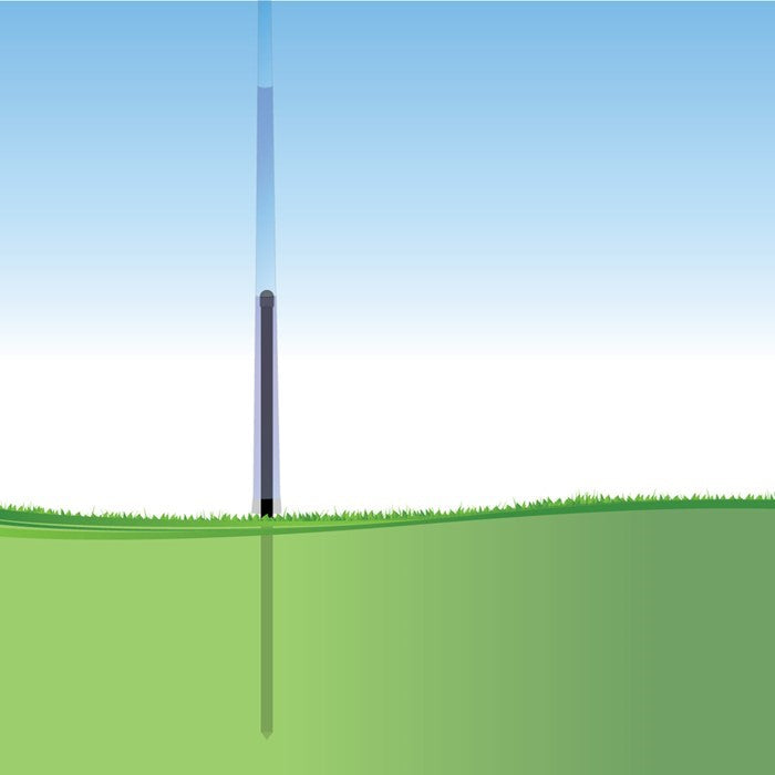 Fiberglass Ground Mount installed in the ground, securely holding a telescoping flag pole, showcasing outdoor flag decoration.