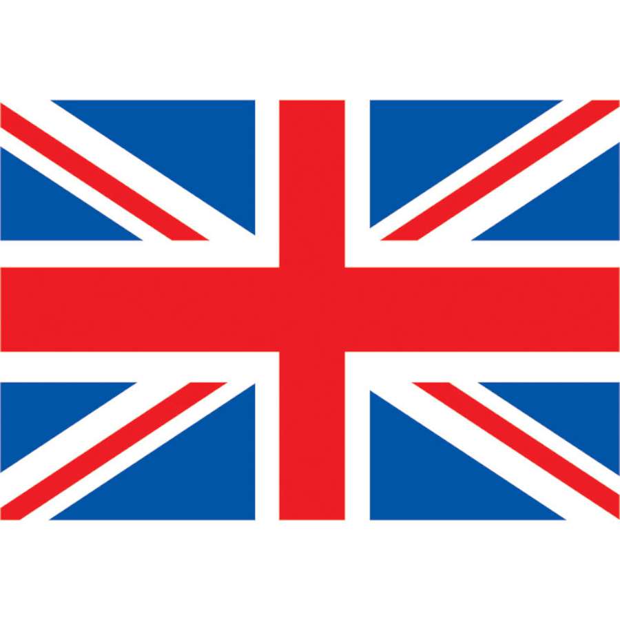 Flag Kite - United Kingdom, 60x36 inches, beautifully flying in a blue sky, showcasing the vibrant colors of the UK flag.