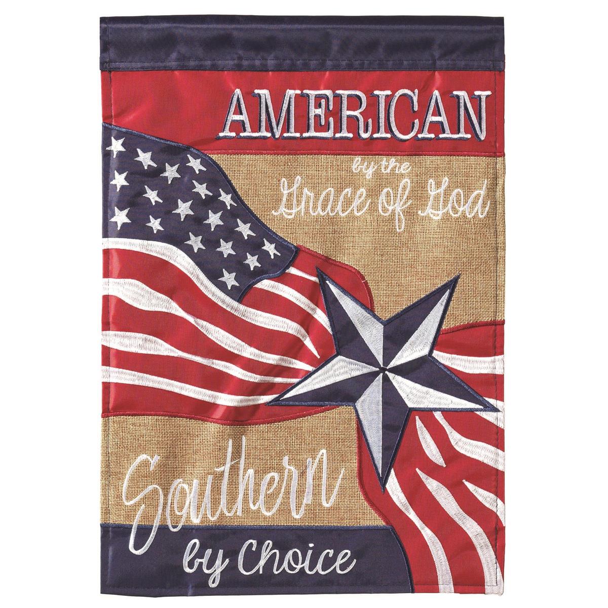 Flag Southern By Choice Polyester 29x42 featuring double applique design, durable polyester, and vibrant embroidery for lasting outdoor décor.