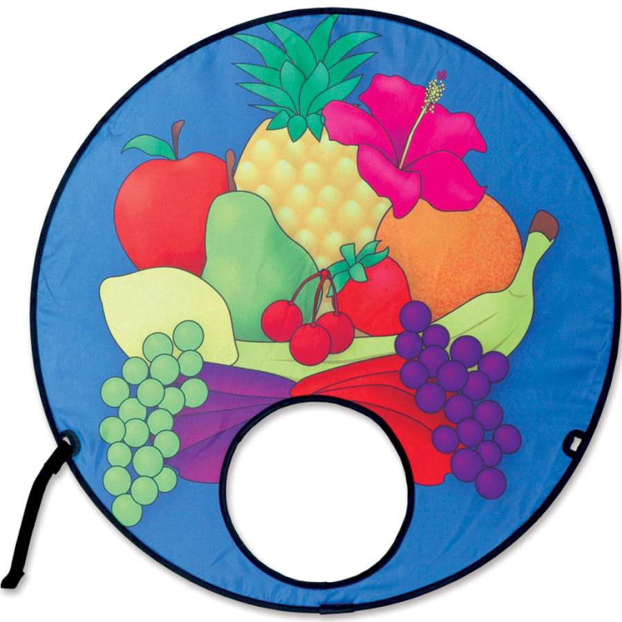 Forehead Flyer - Fruit kite displayed with vibrant fruit graphics, capturing the playful spirit of outdoor activities in a sunny setting.