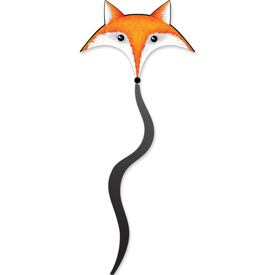 Fox Kite measuring 59 x 46 inches in bright colors soaring against a clear sky, demonstrating its lightweight design and stability in the air.