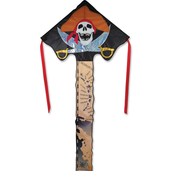 Large Easy Flyer Kite - Pirate with fun design, perfect for stable flying in winds from 5 to 18 mph.