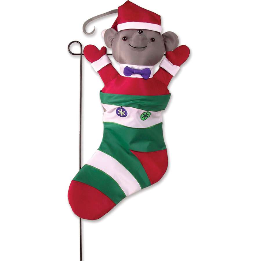 Garden Charm - Holiday Mouse decorative garden ornament with vibrant colors, showcasing a playful design in an outdoor setting on a garden flag pole.