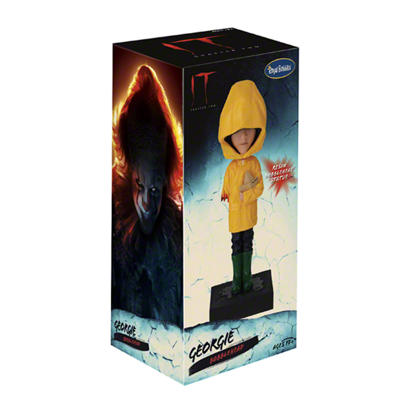 Georgie Bobblehead from IT Chapter 2, featuring Georgie in a yellow raincoat holding a paper boat, perfect for horror collectors.