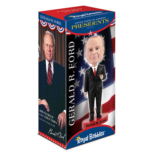 Gerald Ford Bobblehead featuring detailed hand-painted design, standing 7 inches tall with a lifelike likeness of the 38th President.