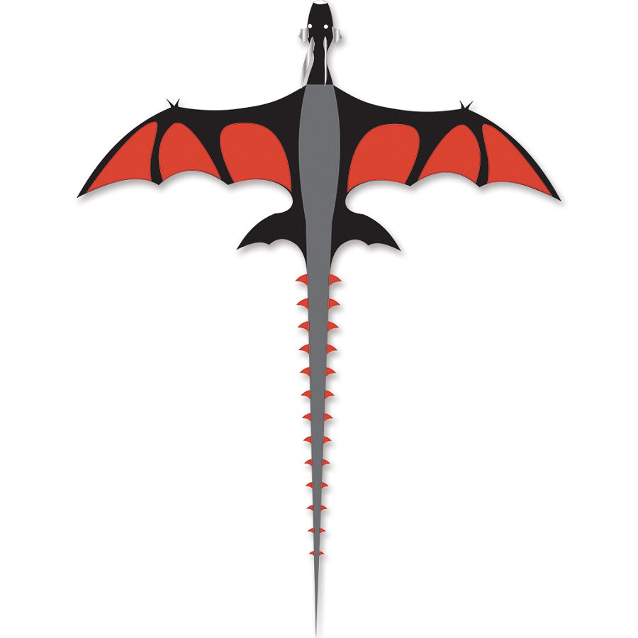 Giant Dragon Kite soaring in the sky with open jaw, detailed features, and impressive wingspan of 174 x 258 inches during a kite festival.