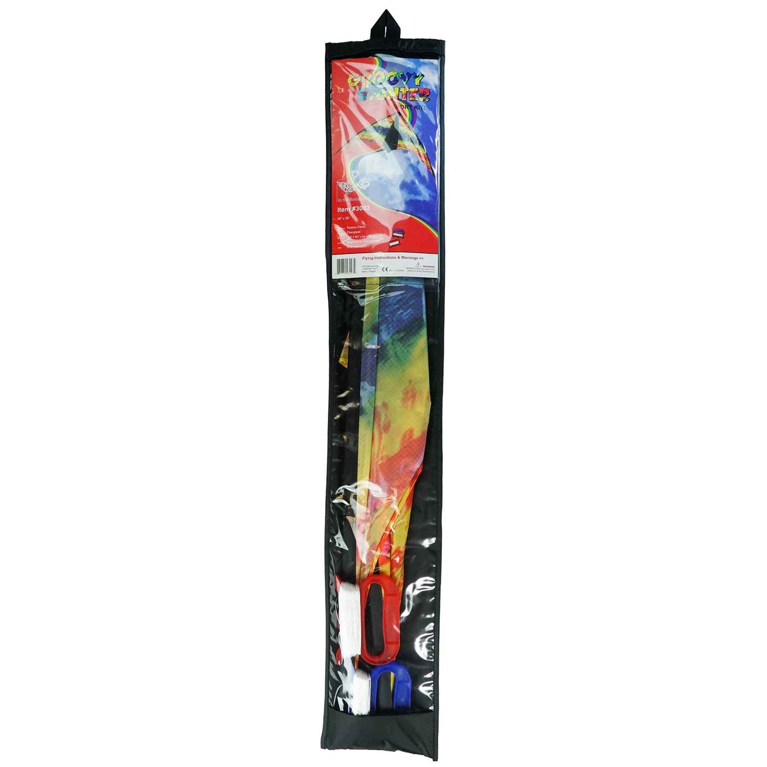 Groovy Stunter 48-inch Sport Kite featuring a colorful colorwave design, soaring against a clear blue sky during outdoor activity.