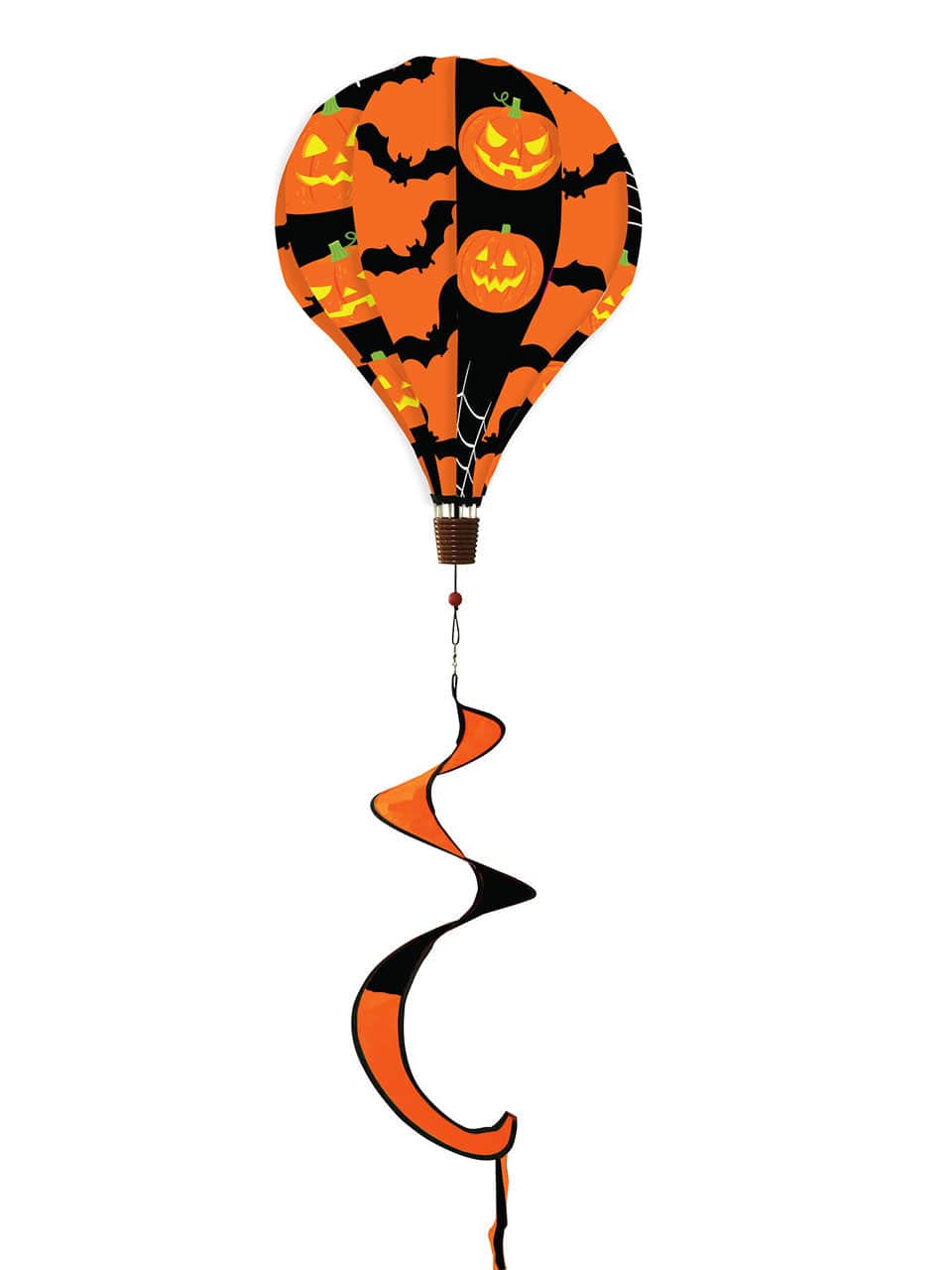 Halloween hot air balloon spinner with jack-o'-lanterns, bats, and durable spinning motion for spooky, festive outdoor Halloween décor.