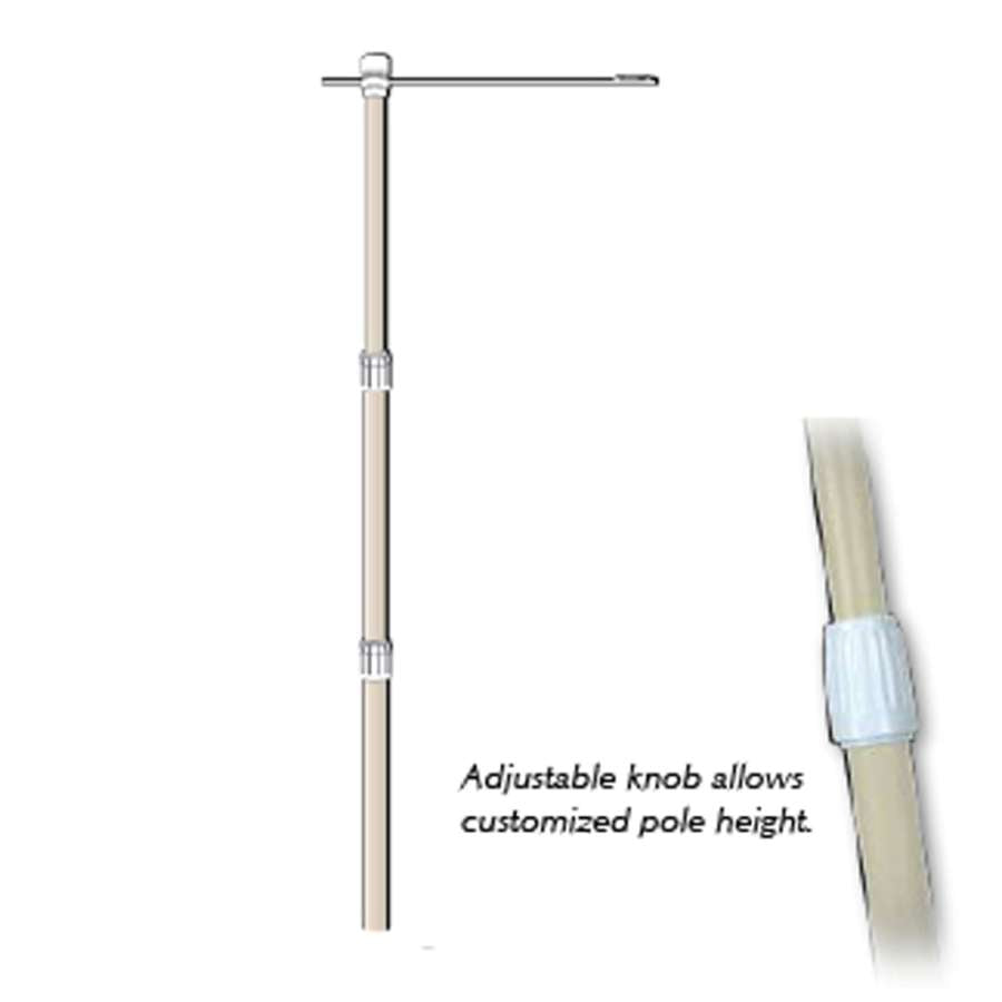 Heavy Duty Banner Pole - 10 ft. with 360-degree swivel top, displaying a vibrant flag outdoors at an event.