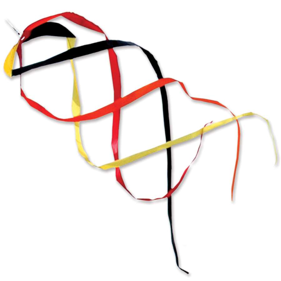 Hypno Twister 34-inch kite tail in flame colors, spinning elegantly in the wind, enhancing kite flying and outdoor charm.
