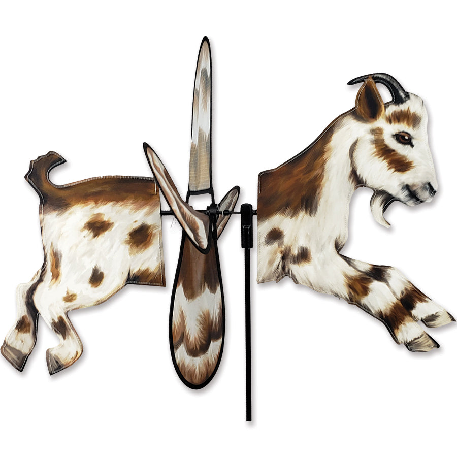 Alt Text: Deluxe Petite Spinner featuring a goat design, elegantly spinning in a garden setting, showcasing vibrant colors and whimsical motion.