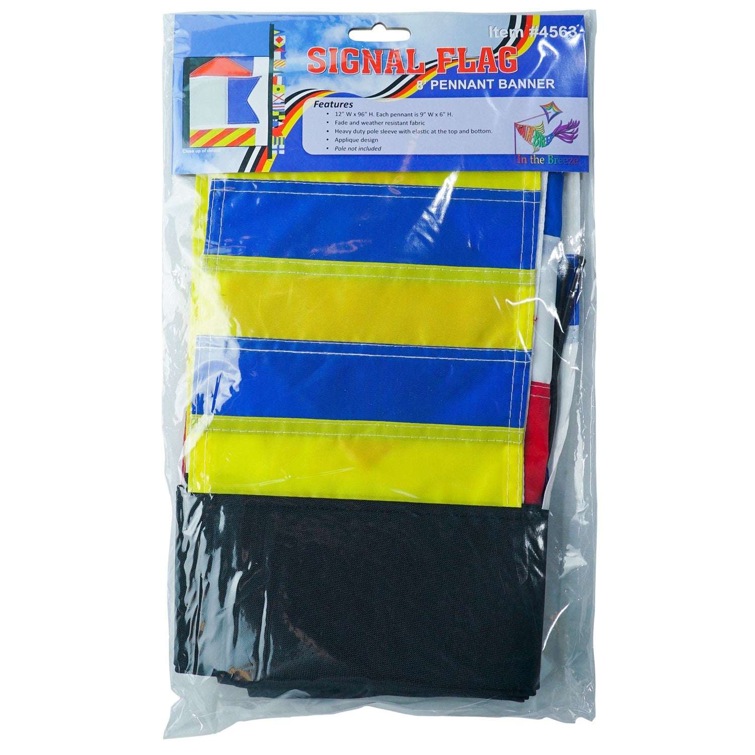 Alt Text: 8-foot Signal Flag Pennant Banner showcasing vibrant colored flags fluttering on a pole, ideal for events and businesses.