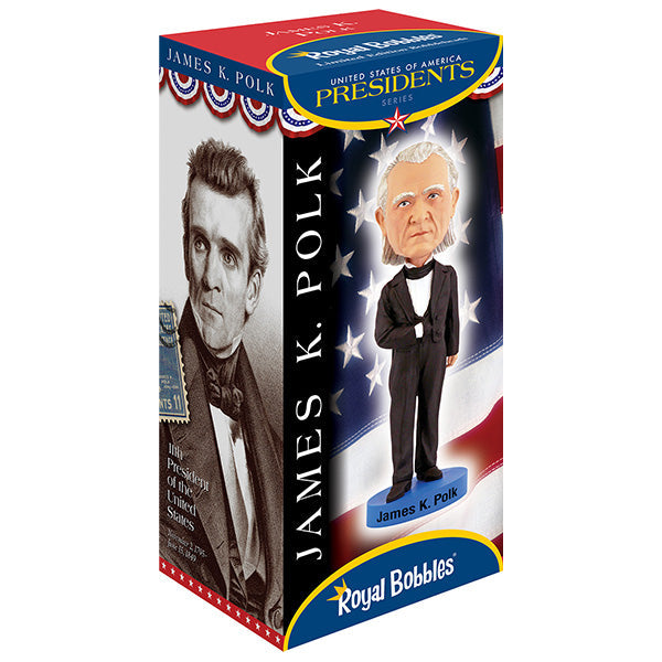 James K Polk Bobblehead featuring fine detailing and vibrant colors, showcasing the 11th President of the United States in an upright pose.