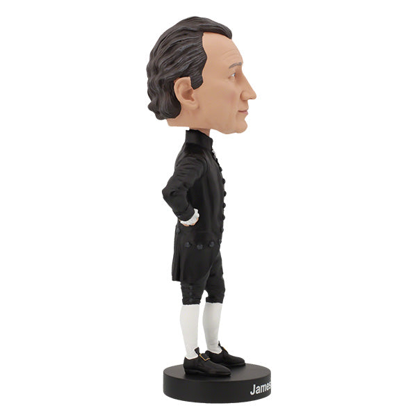 James Monroe bobblehead showcasing detailed features, crafted from heavyweight polyresin, and symbolizing the 5th President of the United States in vibrant colors.