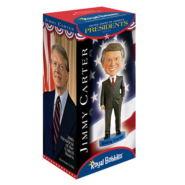 Jimmy Carter V2 Bobblehead, 8-inch collectible figure featuring detailed likeness of the 39th President, showcased on a display shelf.