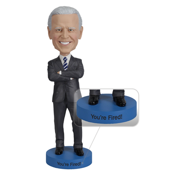 Joe Biden 'You're Fired' bobblehead figurine, hand-painted and featuring the iconic phrase on a base, ideal for political satire displays.
