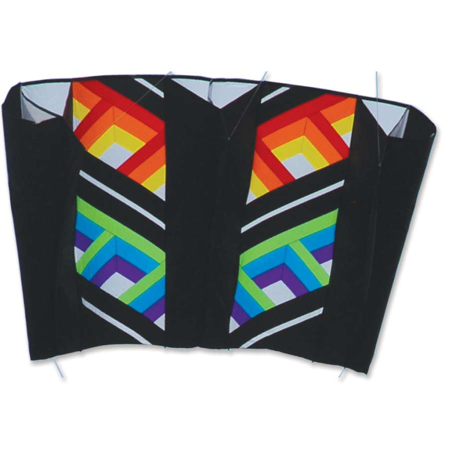 Jumbo Power Sled 36 kite in vibrant colors flying against a blue sky, measuring 127 x 59 inches, perfect for outdoor fun and efficiency.