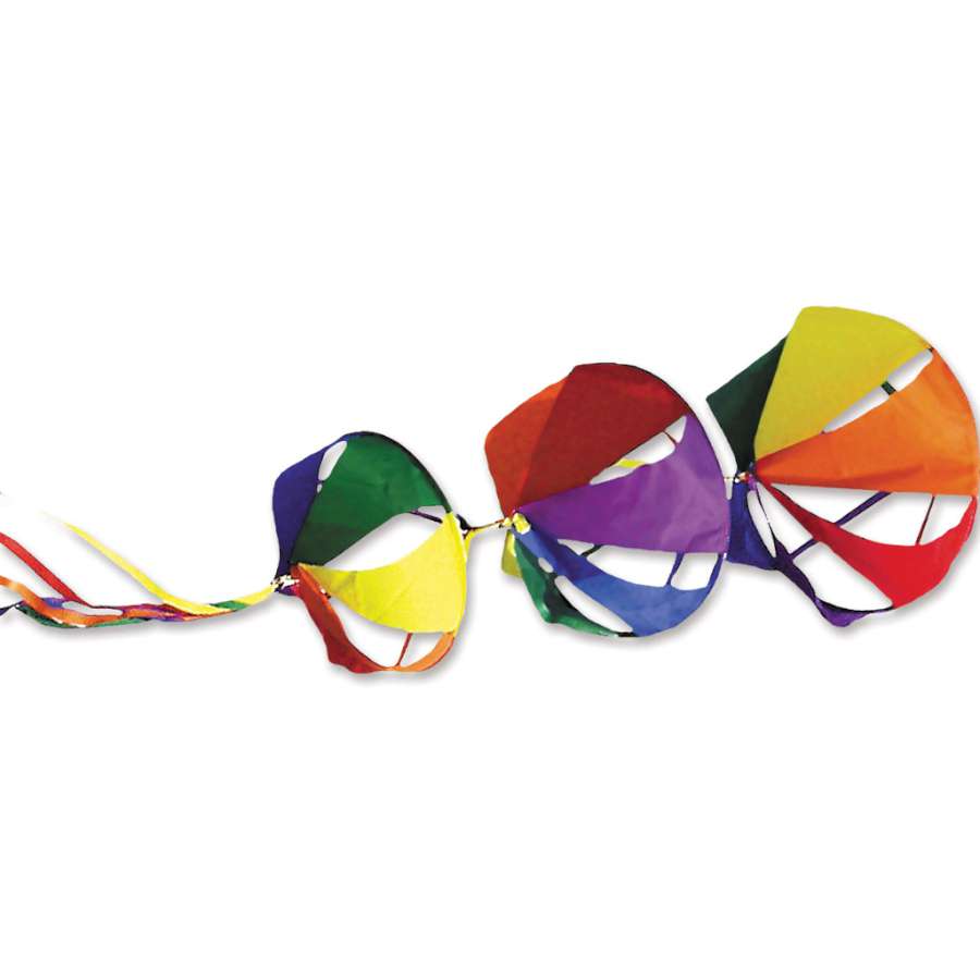 Jumbo Spinnie Set - Rainbow featuring colorful spinnies and matching streamer tails displayed in a sunny outdoor garden.