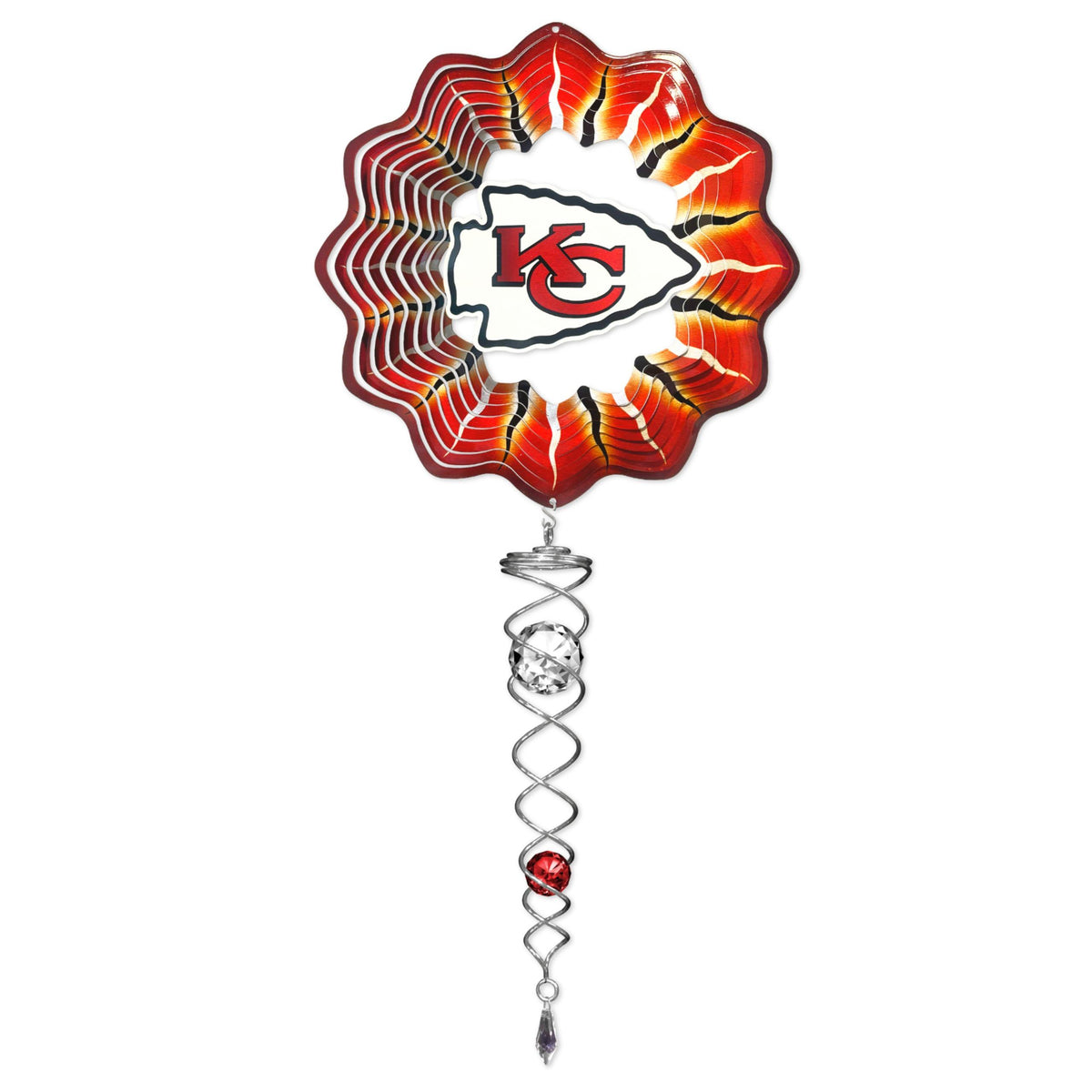 Kansas City Chiefs Mini Wind Spinner Set featuring wind spinner and crystal twister designs, ideal for adding team spirit to any outdoor or indoor venue.
