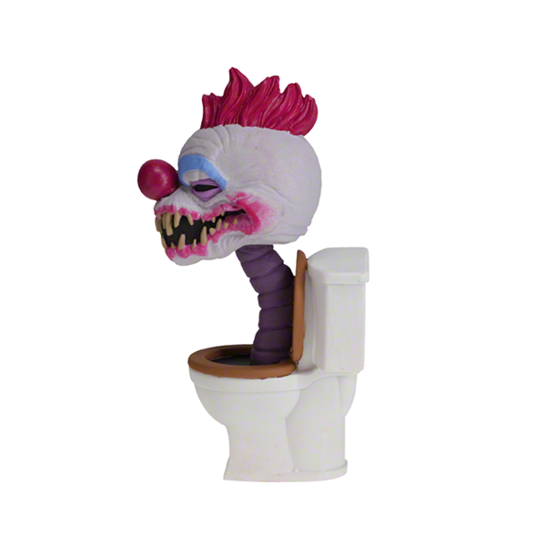Killer Klowns Baby Killer Klown in Toilet Bobblehead displaying vibrant colors and intricate details, featuring the klown grinning menacingly from a toilet.