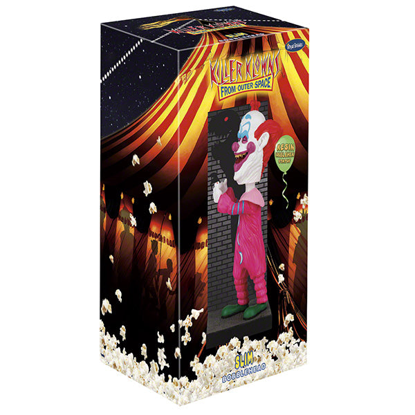 Killer Klowns Slim Shadow Puppets Bobblehead, 8-inch tall figure with outstretched fingers creating a shadow puppet backdrop, ideal for horror fans.
