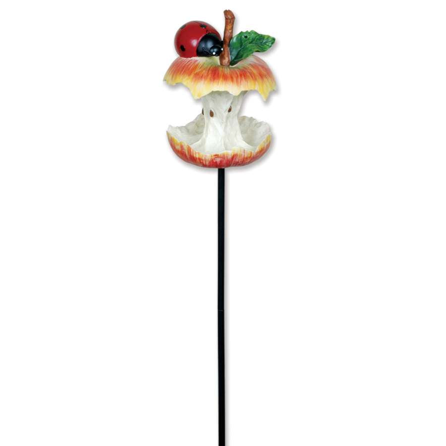 Whimsical Ladybug Bird Feeder in vibrant red and black, displayed in a garden setting with collapsible poles for easy installation.