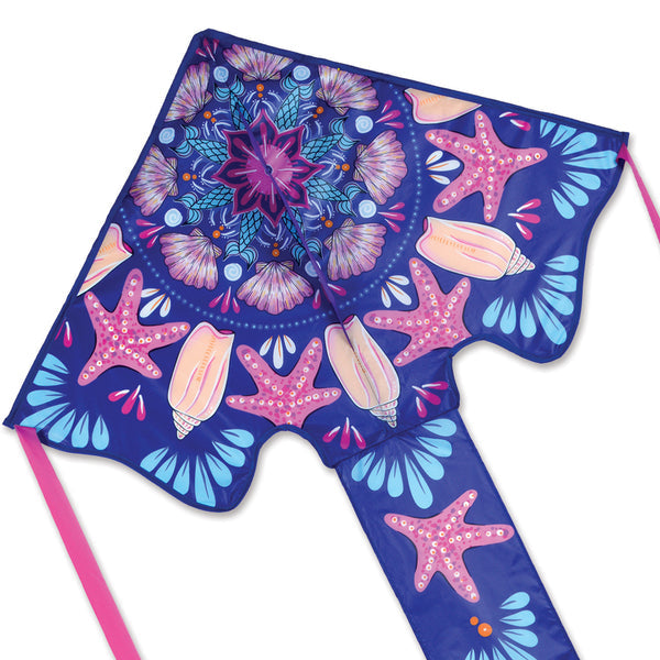 Large Easy Flyer Kite - Mermaid Mandala with intricate design, perfect for stable flying in winds from 5 to 18 mph.