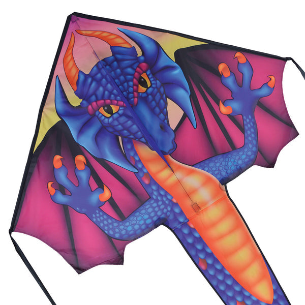 Large Easy Flyer Kite - Sapphire Dragon with bold design, perfect for stable flying in winds from 5 to 18 mph.