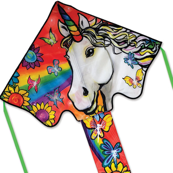 Large Easy Flyer Kite - Unicorn Flowers with enchanting design, perfect for stable flying in winds from 5 to 18 mph.