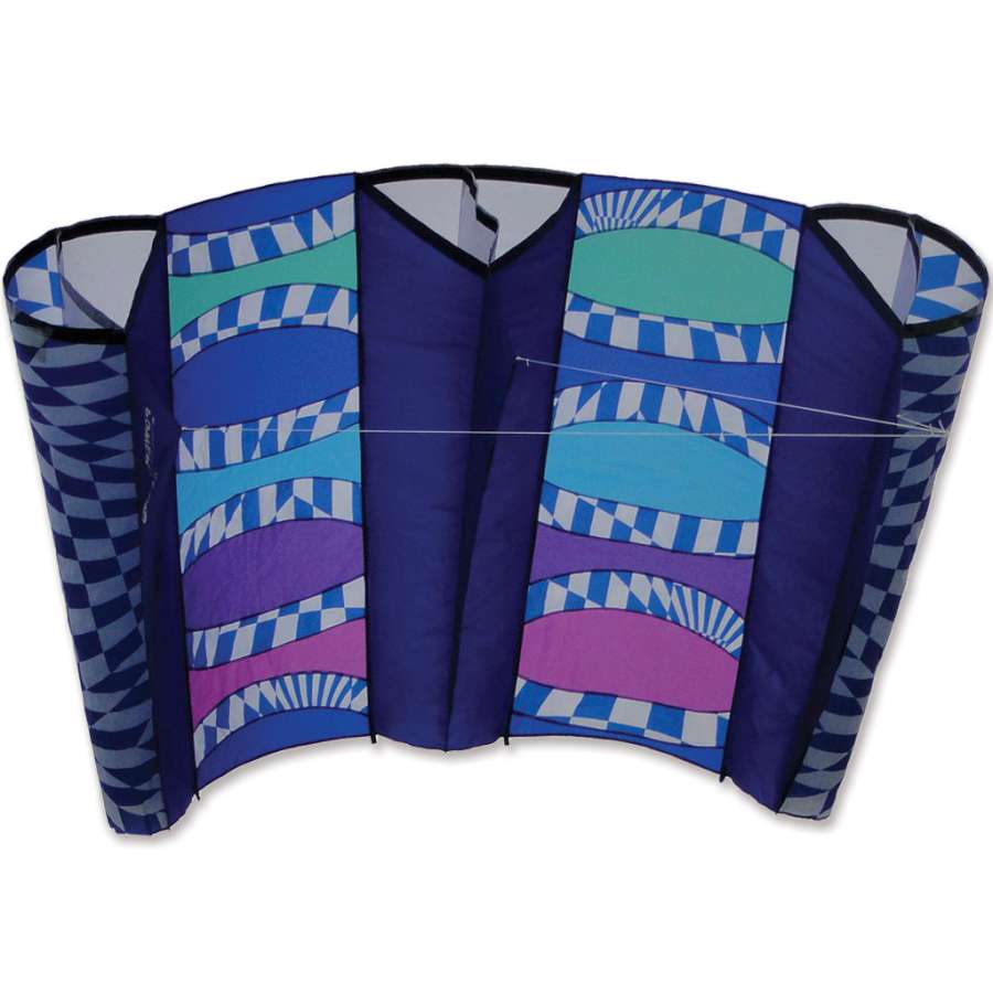 Large Power Sled 24 Kite featuring colorful ripstop polyester design flying high in a clear blue sky, measuring 95 x 44.5 inches.