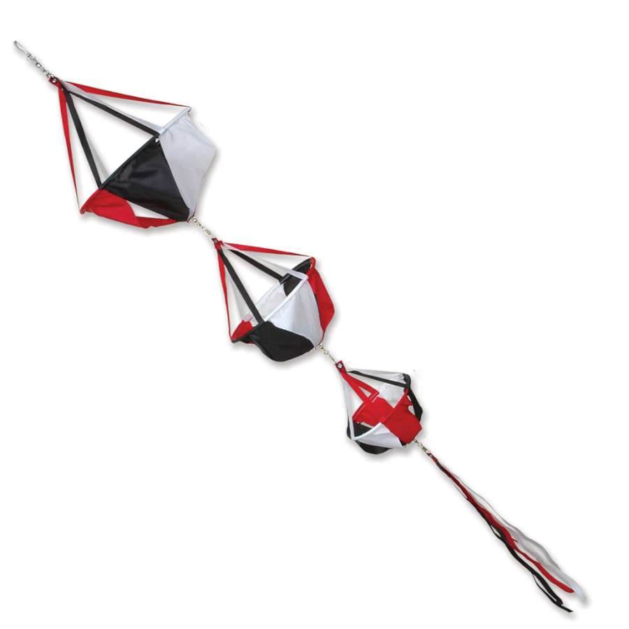 Large Spinnie Set - Tecmo featuring colorful wind spinners with matching streamer tails rotating in an outdoor setting on poles.