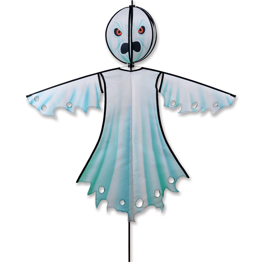 Lg. Spinning Friend - Ghost outdoor Halloween decoration with spooky spinning head moving gracefully in a light breeze, perfect for yard display.