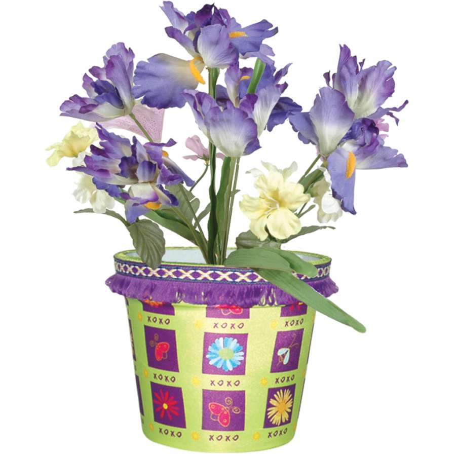 Love & Kisses Flower Pot Cover featuring a romantic floral design, elegantly displayed with indoor plants in a cozy home setting.