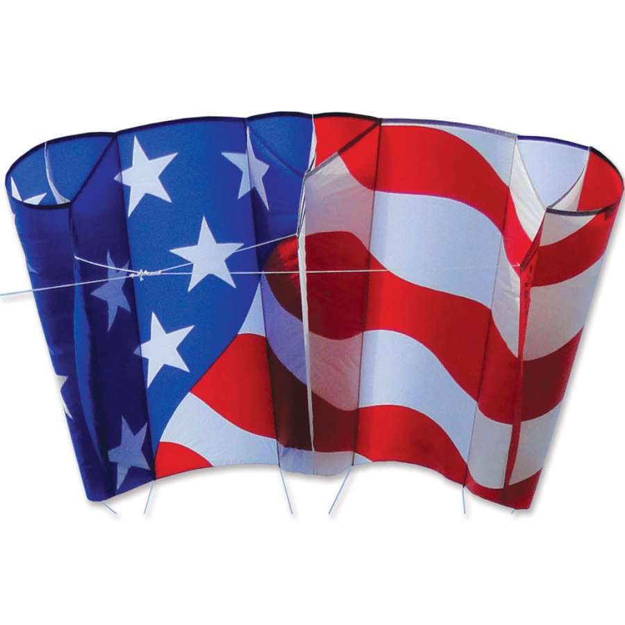 Mega Power Sled 81 kite in colorful ripstop polyester flying high against a clear blue sky, measuring 178x83 inches, perfect for outdoor fun.