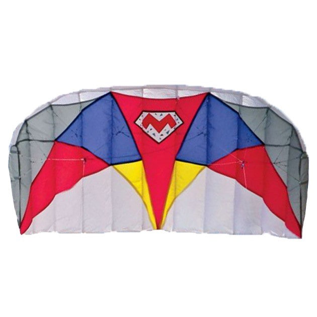 Mighty Bug 1.0 Red Kite showcasing vibrant red ripstop nylon, soaring against a clear sky, emphasizing its flying wings design.