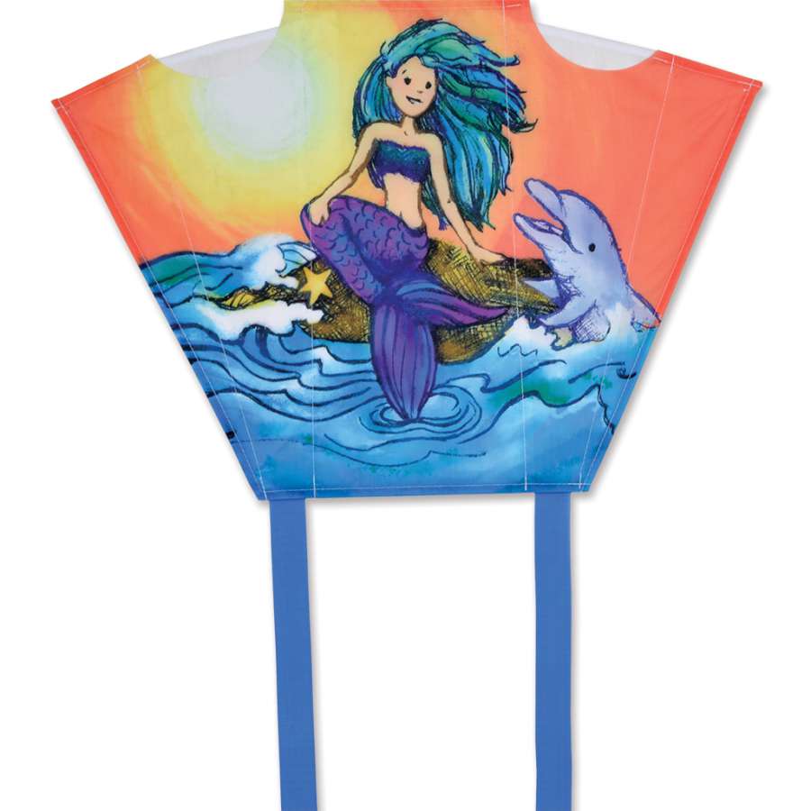 Mini Back Pack Sled Kite featuring a colorful mermaid design, lightweight and framed for easy flying, displayed in a miniature backpack.
